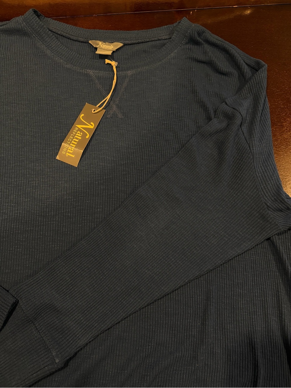 Natural Reflections Women’s Dark Navy Ribbed Long-Sleeve Tee